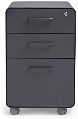 Poppin Stow 3-Drawer Rolling File Cabinet - Charcoal. Utility and Hanging File Drawers. Locking and Non-Locking Wheels. Powder-Coated Steel. Two Keys Included