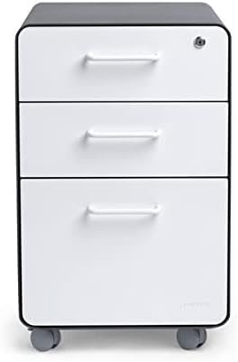 Poppin Stow 3-Drawer Rolling File Cabinet - Charcoal & White. Utility and Hanging File Drawers. Locking and Non-Locking Wheels. Powder-Coated Steel. Two Keys Included
