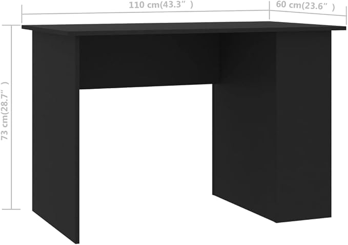 Modern Writing Desk Table with 2 Shelves, Study Computer Desk for Home, Black 43.3"x23.6"x28.7" Engineered Wood