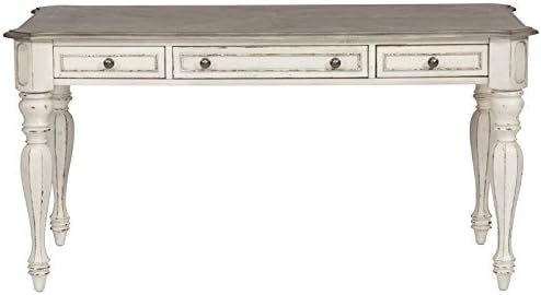 Liberty Furniture Magnolia Manor 3 Piece Desk, Credenza & Hutch Set for Home Office - Antique White & Weathered Bark