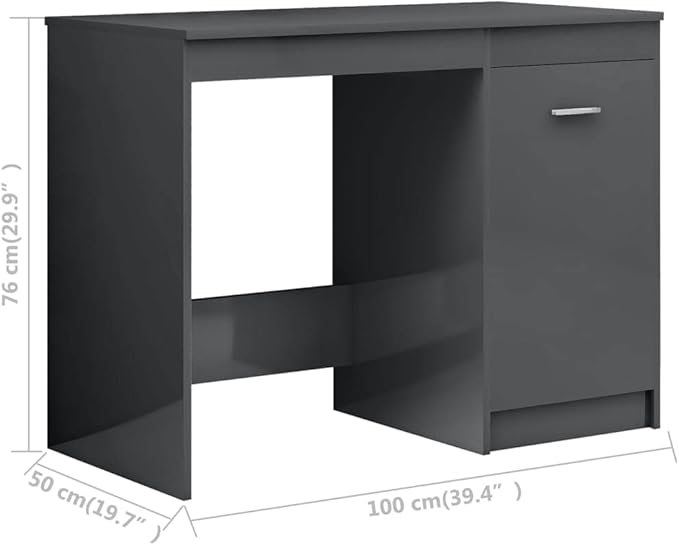 Modern Writing Computer Desk, Home Office Desk Writing Study Table PC Desk Workstation for Bedroom, High Gloss Gray 39.4"x19.7"x29.9" Engineered Wood(J)