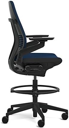 Steelcase Gesture 442 Stool Chair - Cogent: Connect Canary Blue Fabric, Shell Back, Dark on Dark Frame