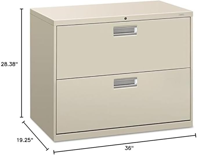 HON 600 Series Standard File Cabinet - 36" x 19.25" x 28.38" - Steel - 2 x File Drawer(s) - Legal, Letter - Interlocking, Leveling Glide, Ball-bearing Suspension, Recessed Handle, Label Holder, Durable - Gray