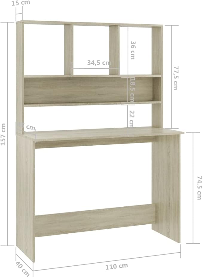 Modern Writing Computer Desk with Shelves and Upper Cabinet, Home Office Desk Writing Study Table PC Desk Workstation for Bedroom, Sonoma Oak 43.3"x17.7"x61.8" Engineered Wood(B)