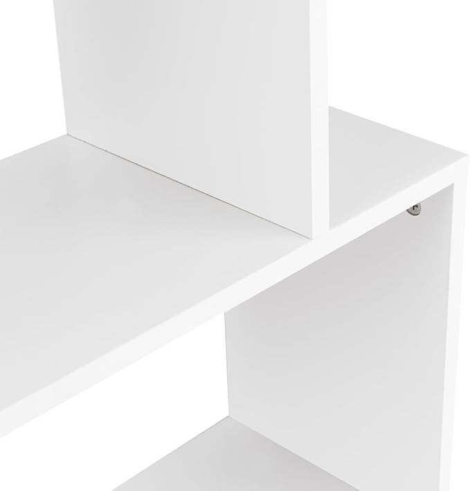 Tangkula 6-Tier Geometric Bookcase, Modern S-Shaped Storage Display Bookshelf for Living Room, Anti-Toppling Device, Home Office Wooden 6 Shelf Open Bookcase (1, White)