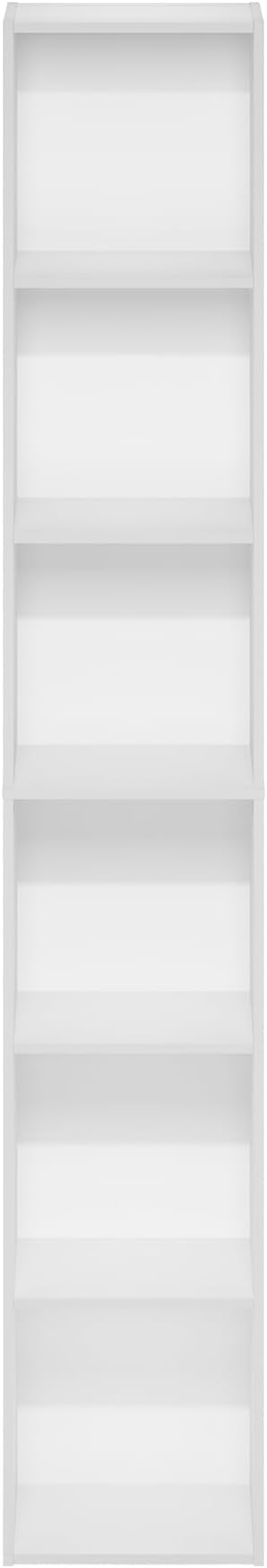 Furinno PASIR Book Shelf, 6-Tier Bookcase, Tall Standing Bookshelf, Open Storage Shelf, 9.4 x 12 x 71 Inches, for Home Office, Living Room, Plain White