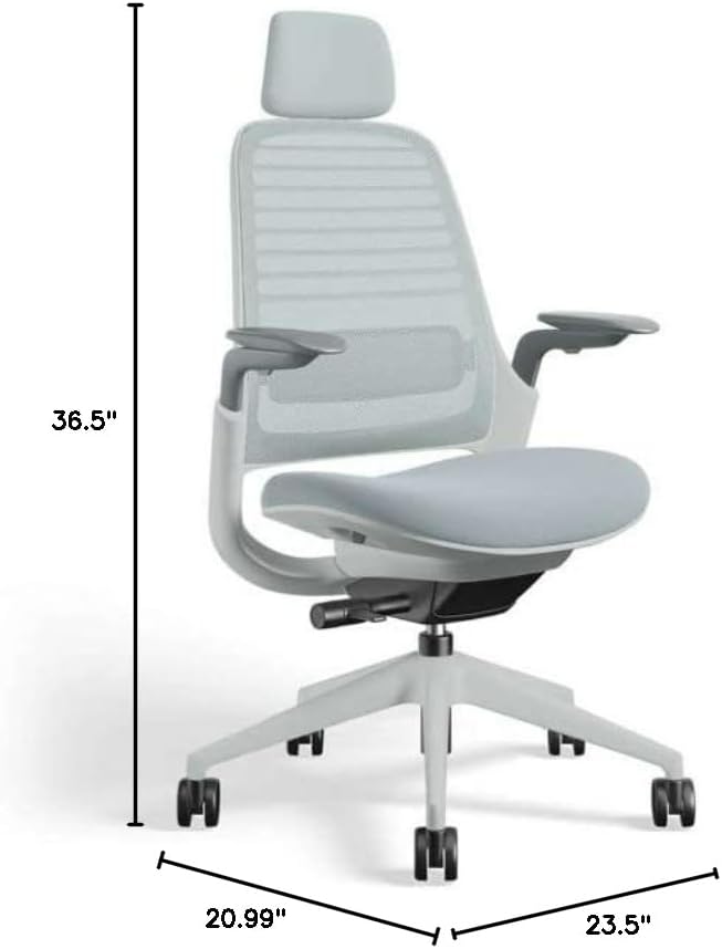 Steelcase Series 1 Office Chair with Headrest, Seagull Frame with Carpet Casters, Cogent Connect Nickel