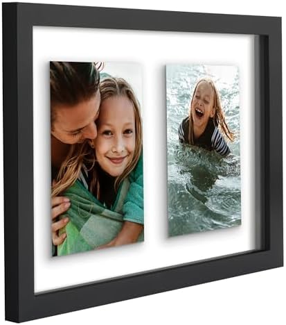 Americanflat 4x6 Double Picture Frame with Shatter-Resistant Glass - Fits Two 4x6 Photos or use as One 9x12 Picture Frame - Signature Collection - Collage Frames with Floating Effect for Wall - Black