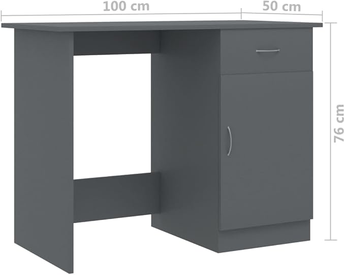 Modern Writing Computer Desk with a Drawer and a Door, Home Office Desk Writing Study Table PC Desk Workstation for Bedroom, Gray 39.4"x19.7"x29.9" Engineered Wood(E)