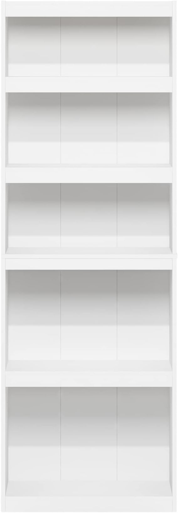 Furinno JAYA Book Shelf, 5-Tier Bookshelf, Enhanced Home Bookcase with Adjustable shelf, 9.5" x 24.5" x 71.1", for Organization and Storage, for Living Room, Bedroom, Home Office, White