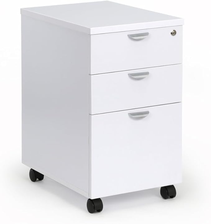 NBF Esquire 16" W Office Files Pedestal Cabinet - 3 Drawer File Cabinet with Lock - Mahogany Laminate Office Filing Cabinets - Modern Mobile File Cabinet Document Storage (22" D x 28" H, Gray)