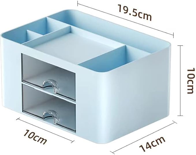 Creative & Simple Desk Organiser, 7 Grids, Plastic Table Organiser with Drawer, Multifunctional Desk Organiser, Pen Holder for School, Office, Home (Blue)