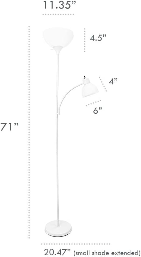 Simple Designs LF2000-BLK Mother-Daughter Floor Lamp with Reading Light, Black