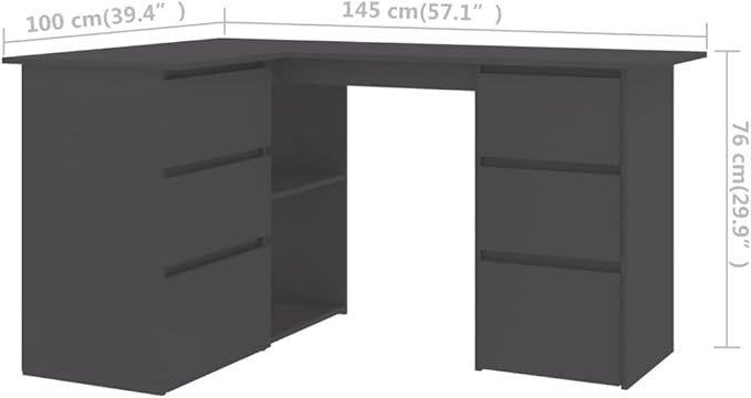 L Shaped Corner Desk Modern Writing Computer Desk, Home Office Desk Writing Study Table PC Desk Workstation for Bedroom, Gray 57.1"x39.4"x29.9" Engineered Wood(F)