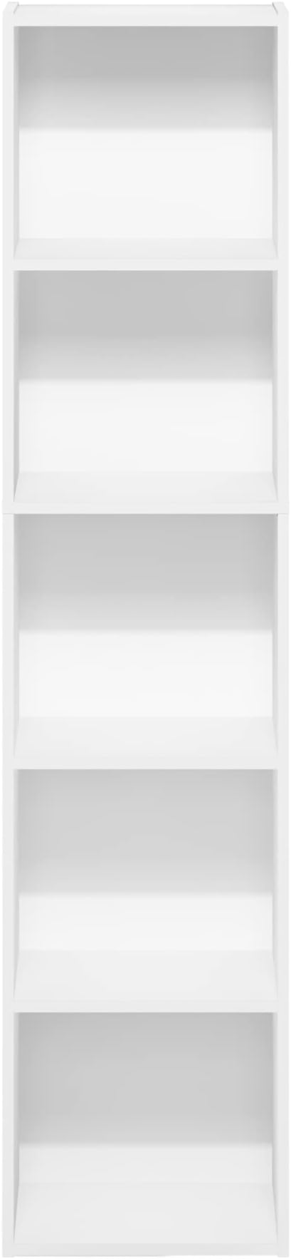 Furinno PASIR Book Shelf, 5-Tier Modern Bookshelf, Open Shelves Bookcase, 9 x 12 x 52, for Living Room, Bedroom, Home Office, Plain White