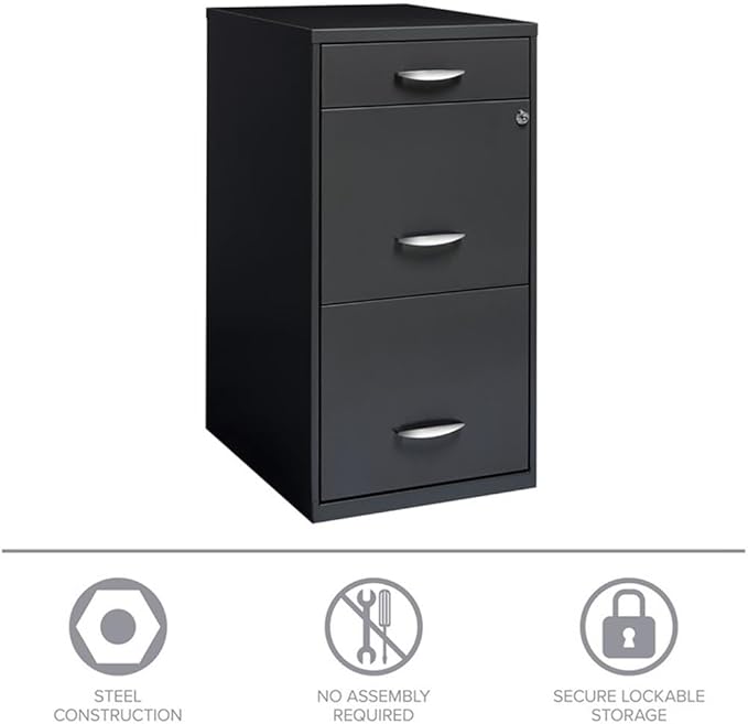 Scranton & Co 3-Drawer Metal Filing Cabinet, 27.32" H x 14.25" W x 18.00" D, Charcoal Finish, Lockable Lateral File Cabinet for Home or Office Organization, Letter Size Hanging File Storage