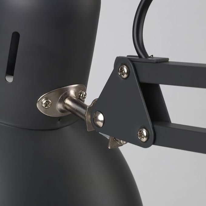 Adjustable Swing Arm Desk Lamp, Dark Gray Steel, 7 Inch Shade, LED Compatible, with Clamp Mount, 4.9 Ft Cord