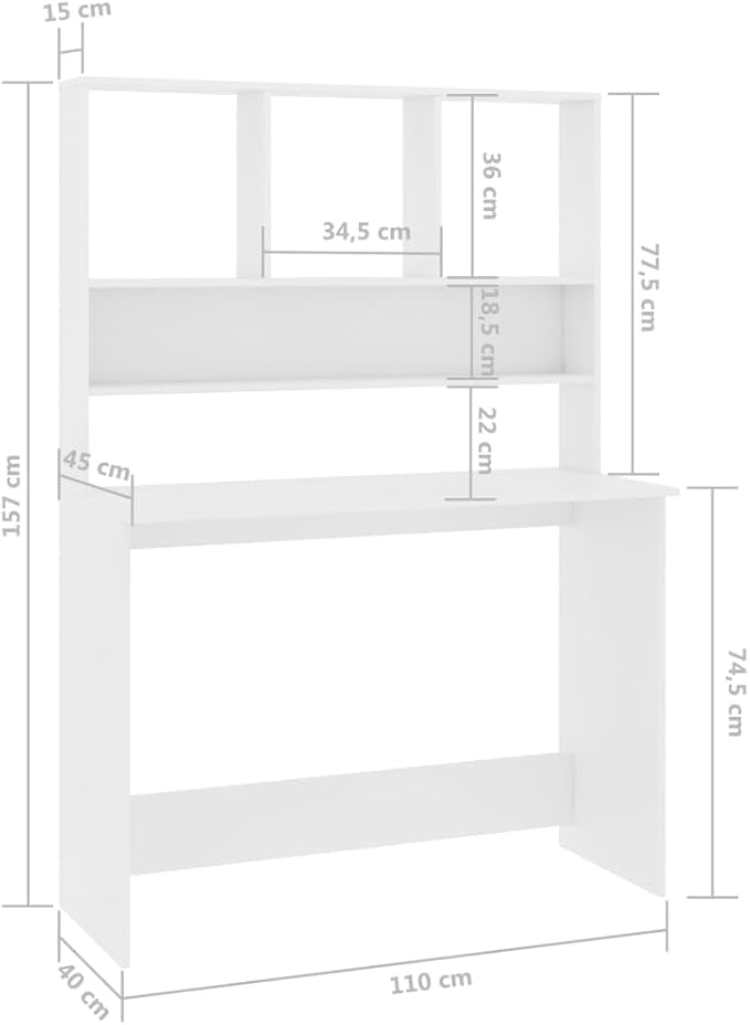 Modern Computer Desk Writing Study Table with Upper Cabinet, Home Office Student Table Laptop PC Writing Desk Home Office Writing Desk, White 43.3"x17.7"x61.8"