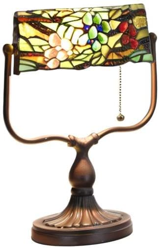 Bieye L10764 Grape Tiffany Style Stained Glass Banker Desk Lamp for Reading Working, 14-inches Tall