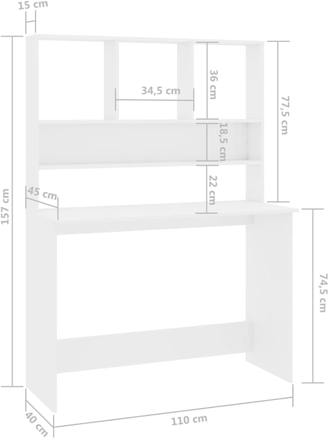 Modern Computer Desk Writing Study Table with Upper Cabinet, Home Office Student Table Laptop PC Writing Desk Home Office Writing Desk, High Gloss White 43.3"x17.7"x61.8"