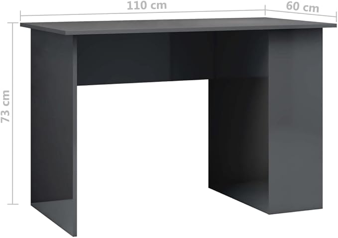 Modern Writing Desk Table with 2 Shelves, Study Computer Desk for Home, High Gloss Gray 43.3"x23.6"x28.7" Engineered Wood(A)