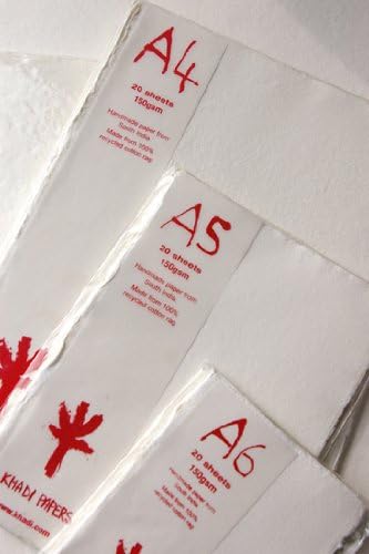 KHADI Paper White RAG (20 Sheets) Packs A6W 150 GSM 4" X 6"