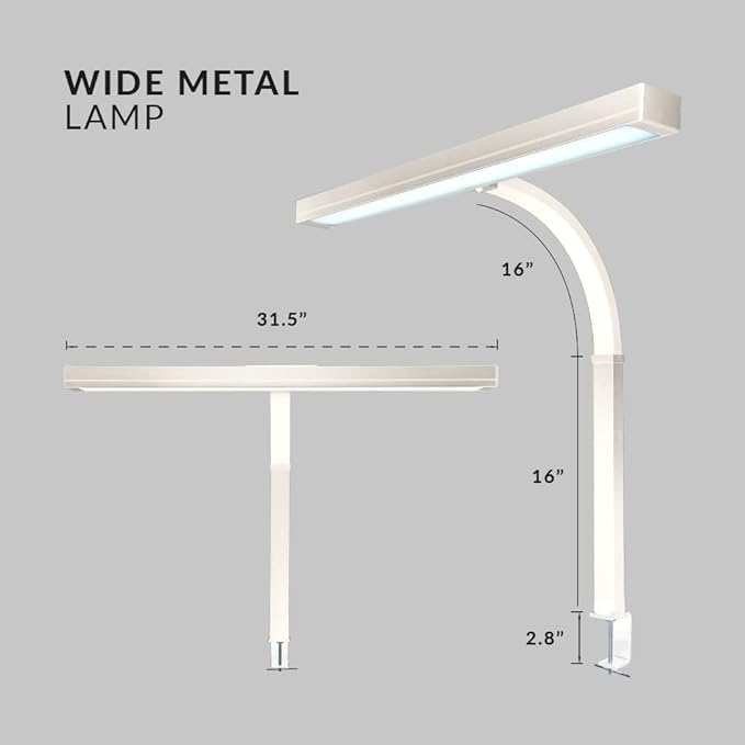 Neatfi 3,000 Lumens LED Desk Lamp with Clamp | Dimmable | 5 Brightness Levels & 5 Light Modes | Memory Function | Eye-Caring Flexible Lamp for Home & Office (31.5 Inches, White)