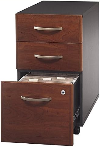 Scranton & Co 3-Drawer Mobile Pedestal Filing Cabinet, Hansen Cherry Finish, Locking Bottom Drawers, Ball-Bearing Slides, Fits Under Desk Shell, Office Storage Solution for Legal and Letter Files