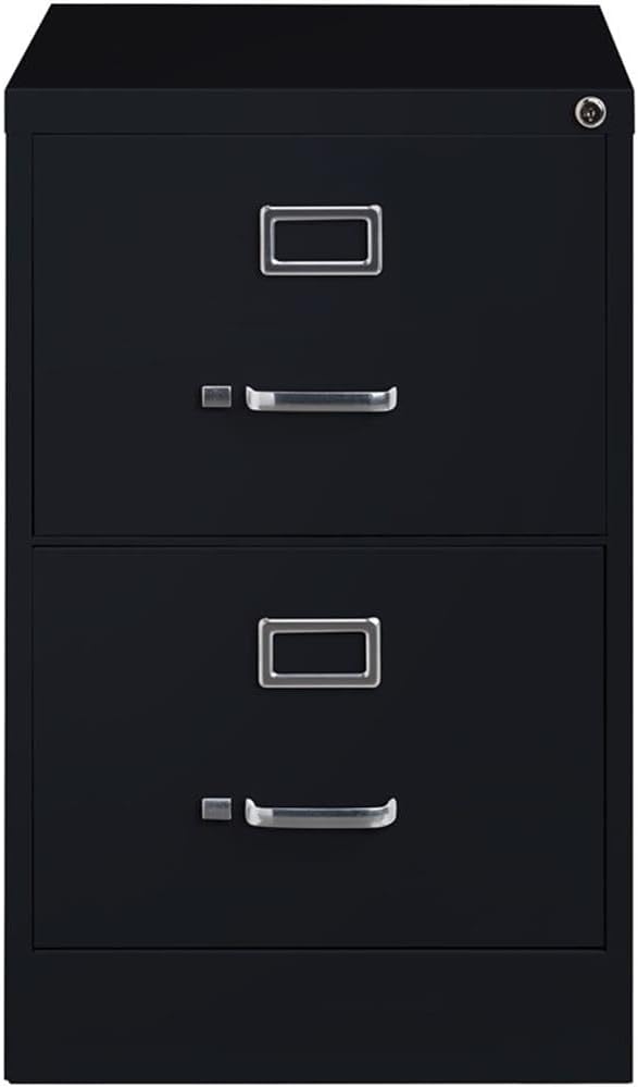 Pemberly Row Metal 2-Drawer Legal Width Vertical Filing Cabinet, 26.5" D, Black Finish, Commercial Grade Steel Construction, Ball-Bearing Drawer Slides, Lock Included, Office Storage Organization