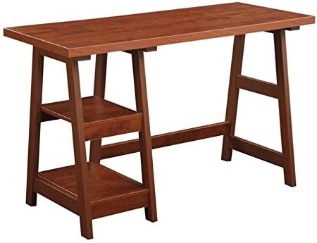 Convenience Concepts Designs2Go Trestle Desk 47" - Modern Desk or Vanity with Shelves, for Office, Dorm, Living Room, Cherry