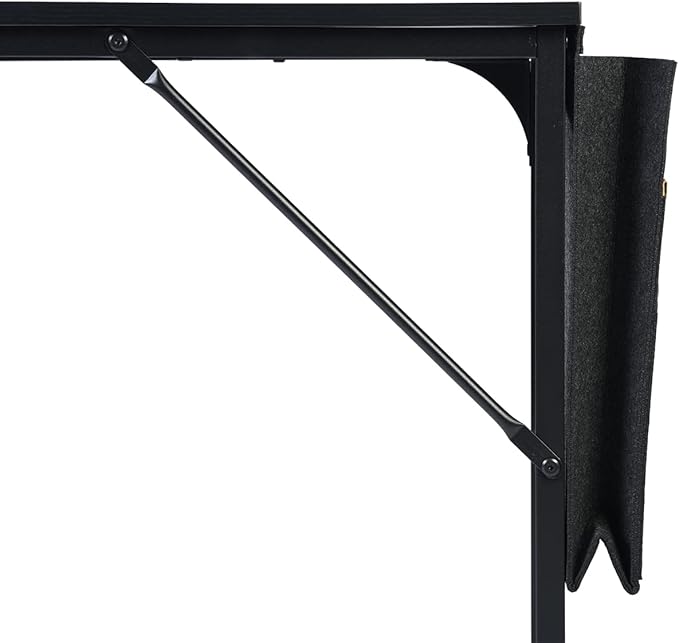 Homy Casa Inc Computer Desk 47 inch Study Writing Table with A Storage Bag Space Saving for Home Office, Modern Simple Style PC Desk, Black Metal Frame, Black & Brown Table Top