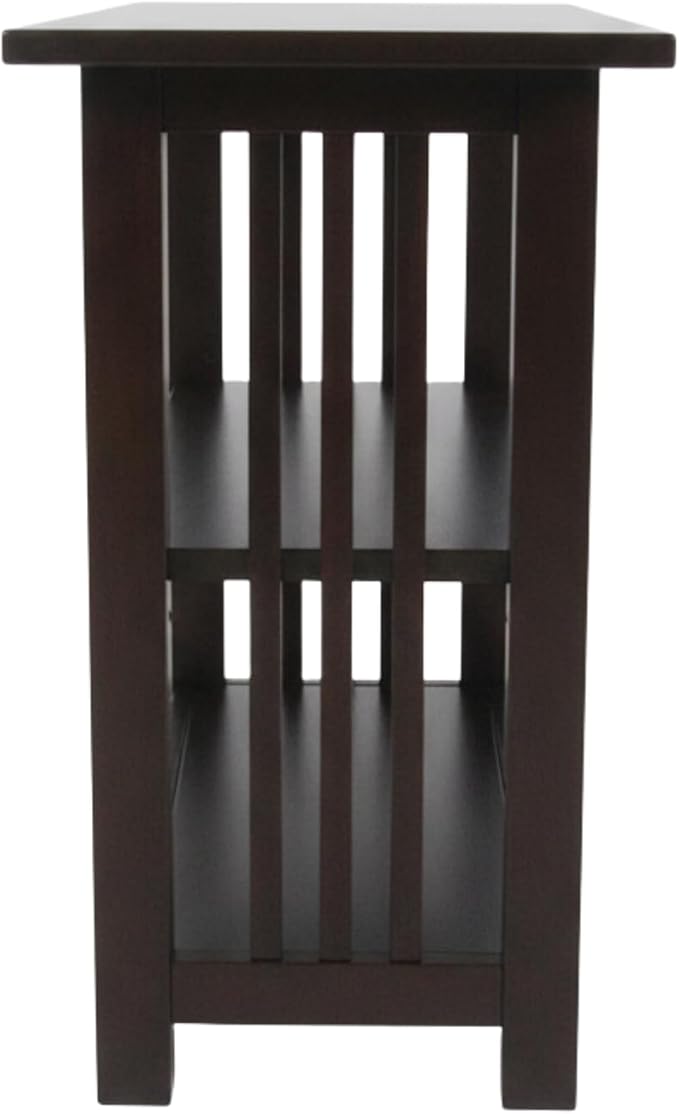 Alaterre Furniture Mission 3-Tier Under Window Bookshelf with Adjustable Middle Shelf and Vertical Slat Side Panels – Space Saving Bookcase for Office, Living Room, or Bedroom (Espresso)