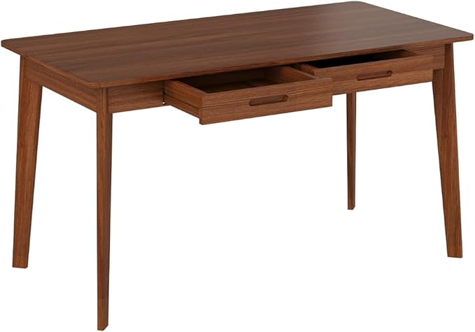 47 Inch Compact Computer Gaming Desk, Study Work Office Desk with 2 Storage Drawers, Rectangular Study Reading Table, Simple Computer Writing Table for Home Office, Living Room,Walnut Color