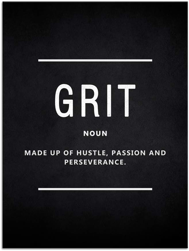 Inspirational Wall Art Motivational Posters Prints on Canvas Modern Inspiring Quotes Office Painting Grit Noun Picture Wooden Framed Artwork Decor for Living Room Office Home Easy to Hang (18”Wx24”H)
