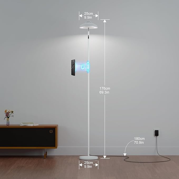 DUSKTEC Floor Lamp with RGB Star Projector, 15W 1400LM Dimmable 4 Color Temperatures LED Standing Lamp with Remote, Modern Tall Corner Lamp for Living Room, Bedroom, Office (White)