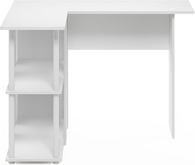 Furinno Abbott L-Shape Desk with Bookshelf, 41.14 (W) x 28.94 (H) x 34.45 (D) inches, White/White