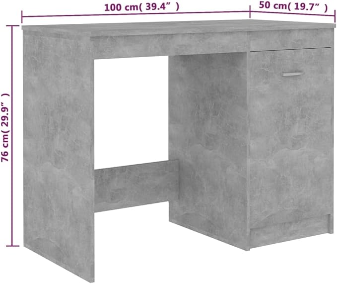 Modern Writing Computer Desk, Home Office Desk Writing Study Table PC Desk Workstation for Bedroom, Concrete Gray 39.4"x19.7"x29.9" Engineered Wood(J)