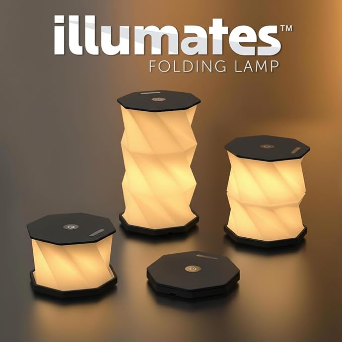 Origami Expanding Foldable LED Desk Lamp – USB Rechargeable & Portable - Dimmable Touch Control Light with Adjustable Height up to 5 1/2 for Office, Travel, Bedside - Sleek & Modern Design (Black)