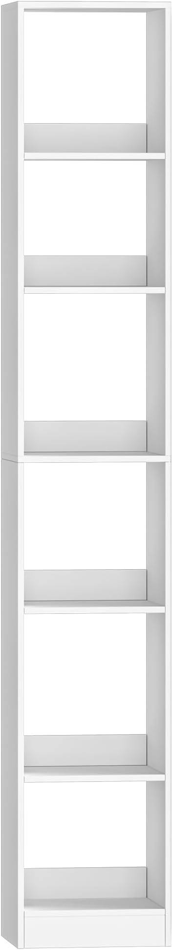 Bookcase, Tall Narrow Bookshelf, Open Display Storage Shelf, Skinny Cube Book Shelf with Adjustable Shelves, CD Rack for Living Room, Home Office 6-Tier(9.4 x 11.8 x 72.5 inch) White BC09603X