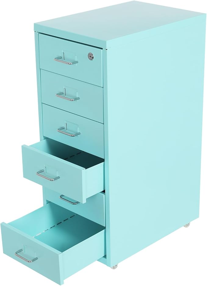 6-Drawer Metal File Cabinet, Metal Filing Storage Vertical Cabinets with Lock Home Office Filing Cabinets for Organization Hanging Letter/Legal/F4/A4 (Light Blue)
