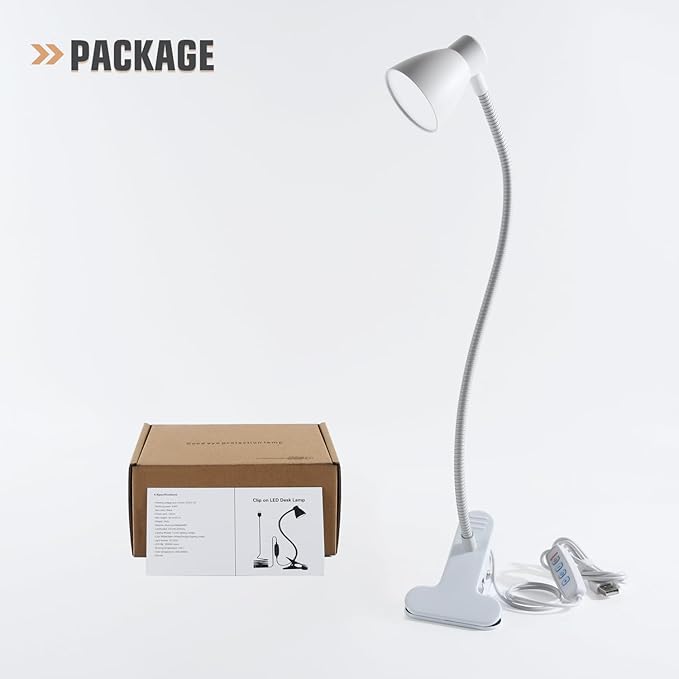 Clamp Desk Lamp, Clip on Reading Light, 3000K-6500K Adjustable Color Temperature, Multiple Illumination Modes, CRI>90, 6Watts (Adapter Included)