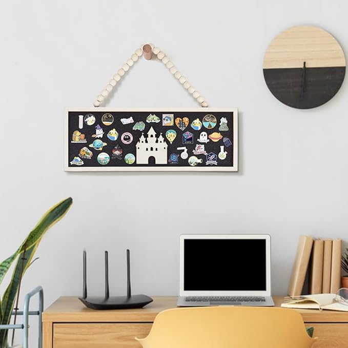 BENECREAT Rectangle Castle Pin Board Cork Board, 15x5 Inch Bulletin Display Board, Wall Mounted Cork Board for Brooch Pin Collection Display Office Home Bedrooms (Black)