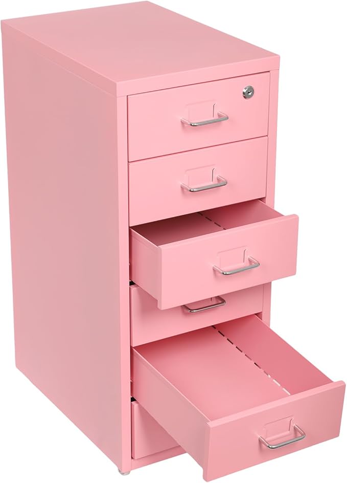 6 Drawer Rolling Metal Filing Cabinet, Metal Vertical Filing Cabinets with Lock, Rolling Under Desk Steel Lockable Filing Cabinets with Wheels, Vertical Files Cabinet for Home Office