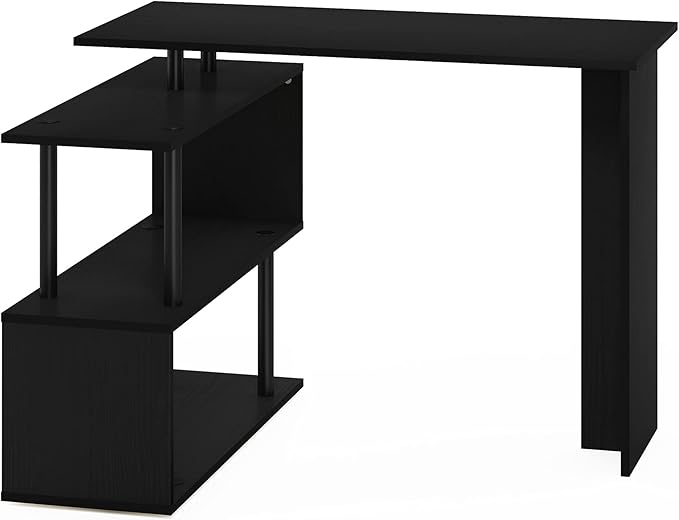 Furinno Moore L-Shape Computer Desk with 3-Tier Shelves, Americano