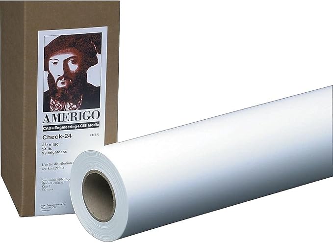Iconex Amerigo Wide-Format Paper, 3" Core, 20 lb Bond Weight, 36" x 500 ft, Smooth White, 2/Pack