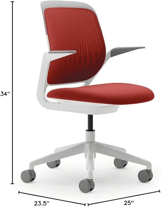 Steelcase Cobi Office Chair: Arms with Soft Arm Caps, White Frame, and Scarlet Fabric with Standard Carpet Casters