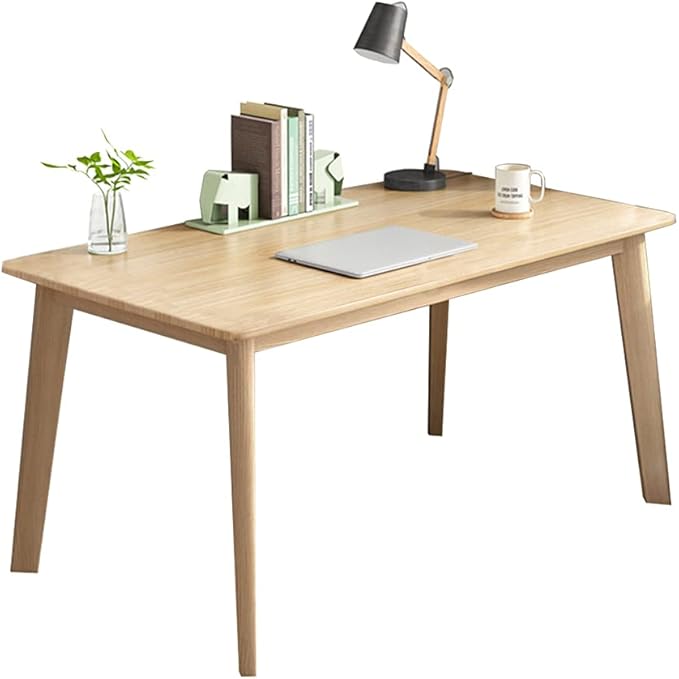 IOTXY Simple Wooden Writing Desk - Modern Minimalist Style PC Laptop Computer Workbench with Solid Wood Legs, 47" W Home Office Work Table for TV Stand Music Video Live Broadcast Workstation, Oak