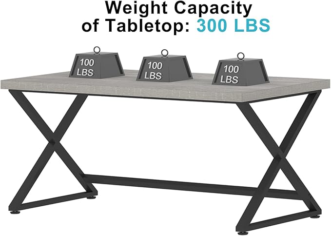 IBF Gray Computer Desk, Industrial 60” Work Desk for Writing Study, Simple Wooden Metal Executive Home Office Desk, Modern Pc Gaming Laptop Workstation Computer Table in Bedroom, Light Grey Oak