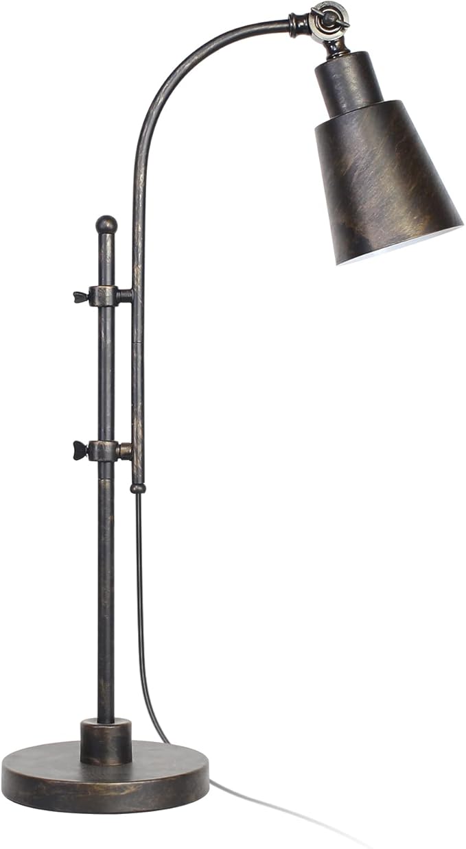 Metal Desk Lamp Rustic Task Lamp Black Adjustable, Industrial Style Lamp with On/Off Switch, Vintage Work Reading Lamp for Bedroom, Study Room &Office, ETL Certificate. (Black)