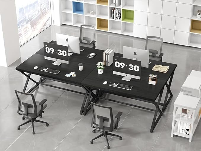 IBF Black Desk, Modern Computer Desk for Home Office, Industrial Simple Pc Gaming Writing Study Desk in Bedroom, Wood Metal Laptop Workstation Executive Work Computer Table, Black Oak, 55 Inch